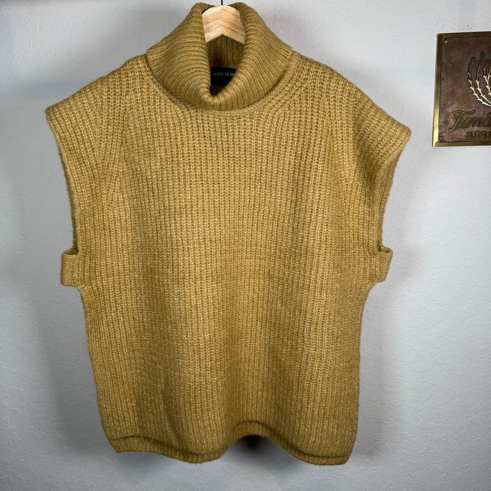 Kenneth Cole Womens Mustard Yellow Turtleneck Sleeveless Knit Sweater Vest XL